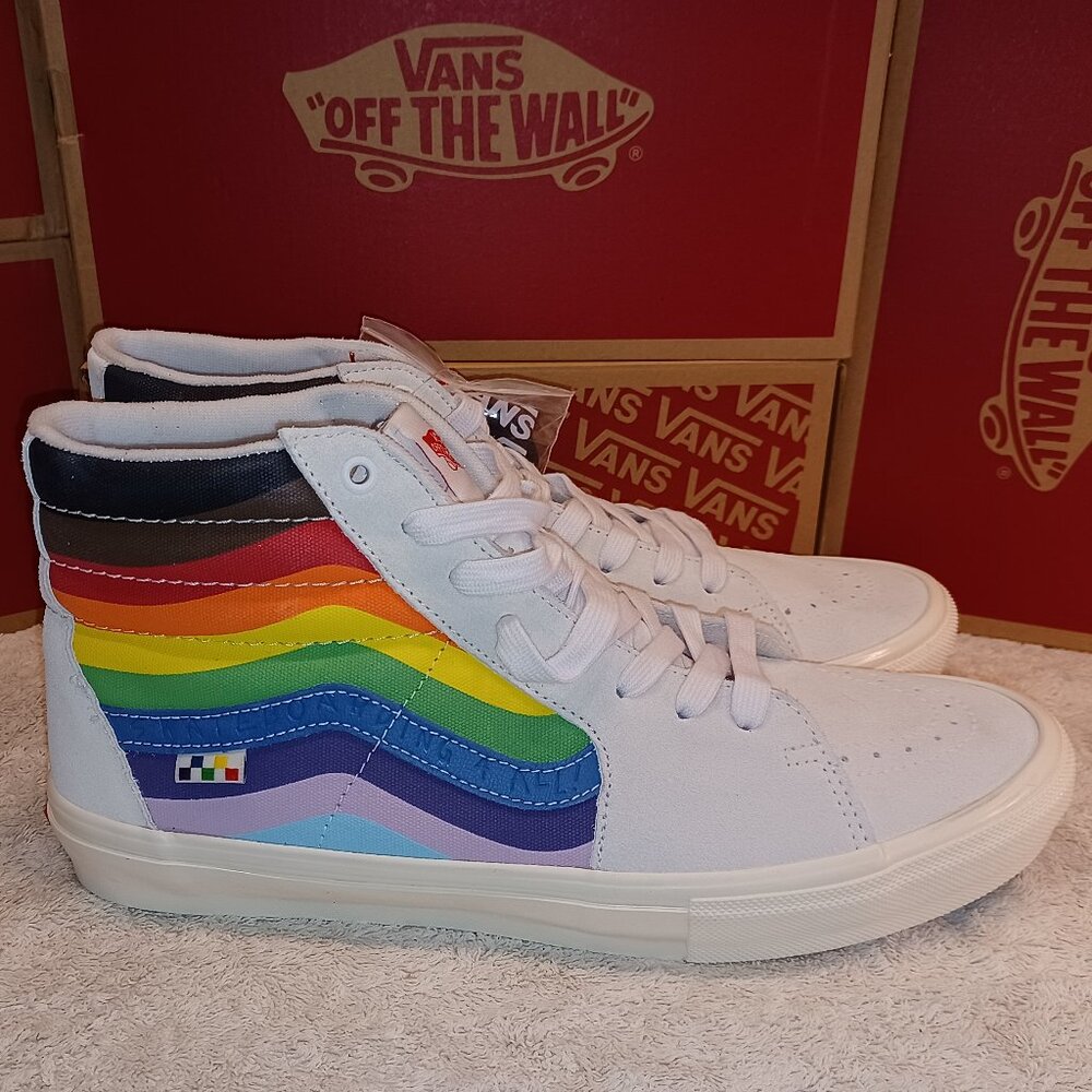 Vans Men's 13 Suede Skate Sk8-Hi Pride White Multi Rainbow VN0A5KYR431